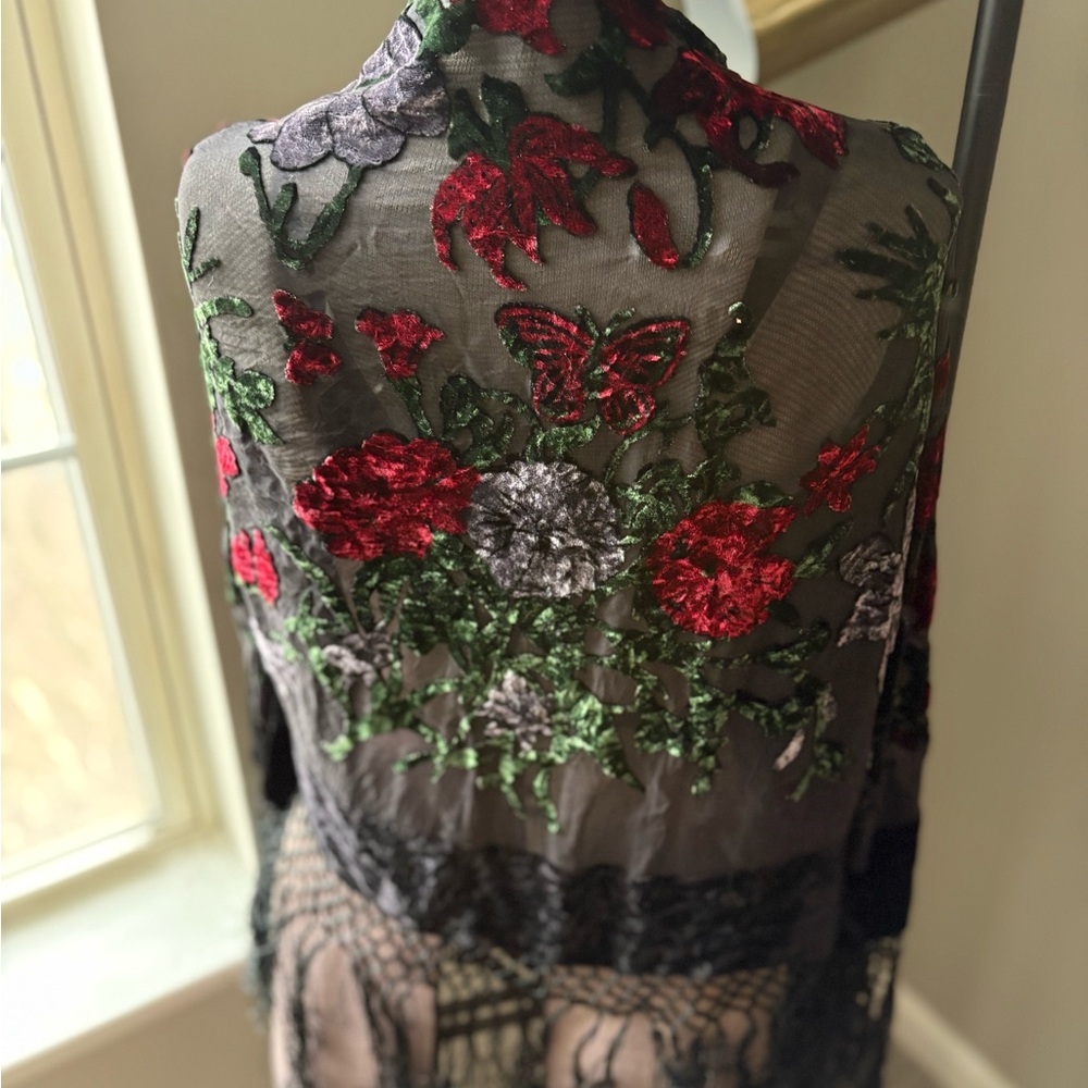 Floral Duster Embroidered Sheer Shawl